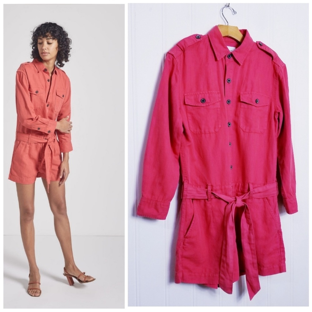 Current Elliott Linen Blend Cargo Utility Longsleeve Short Romper
